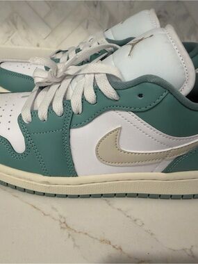 Nike Air Jordan 1 Low Teal & White with Cream Swoosh